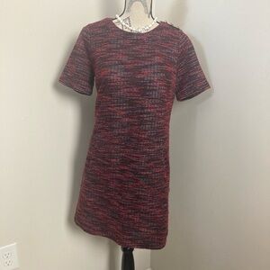Loft Women’s Red and Black Women's Mini Short Sleeves Dress Tweed-Like
